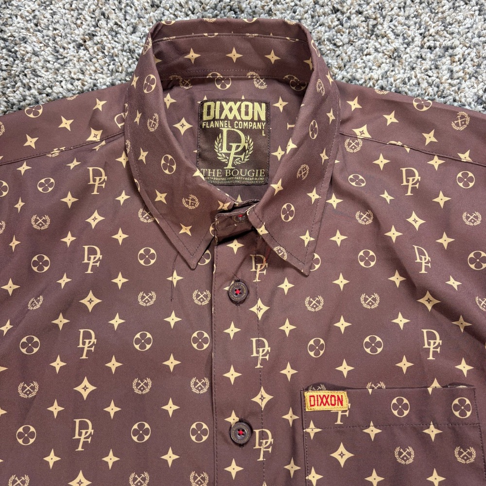 Dixxon Flannel Co The Bougie Shirt Men's L Brown Monogram Short Sleeve D-Lite